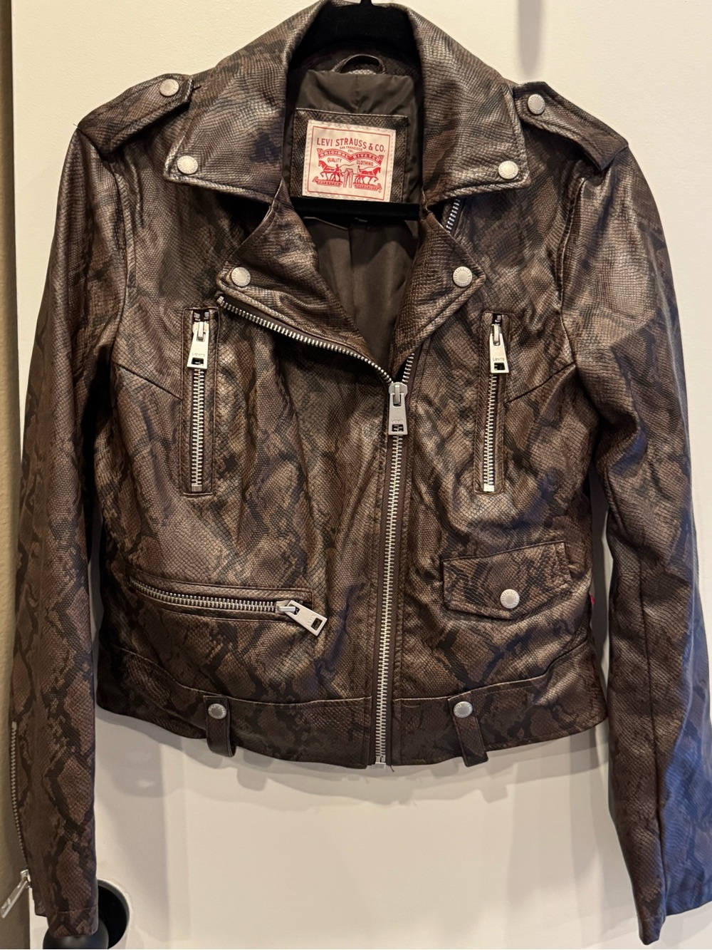 Levi's Women's Brown Snake-Print Moto Jacket